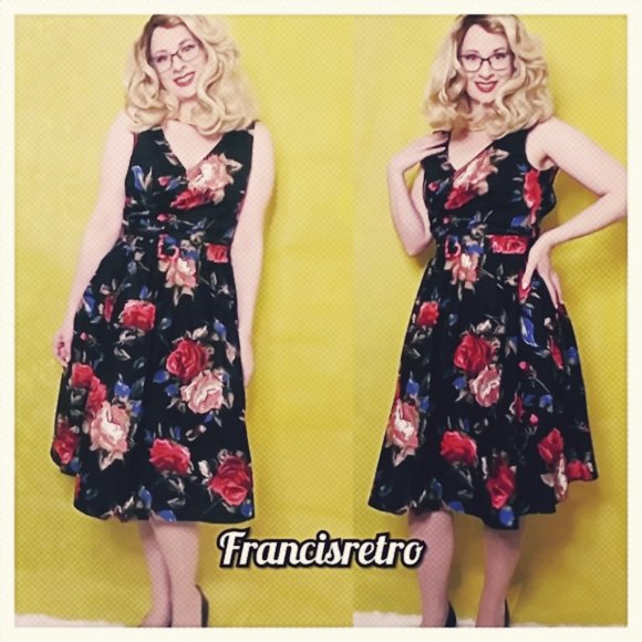 Sexy Retro Floral🌟Vintage V Neck Swing Belt Dress - Picture 7 of 9